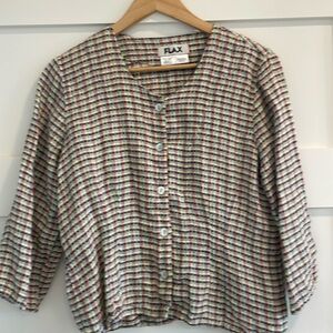 FLAX 100% Linen Plaid Top for Women. Size S